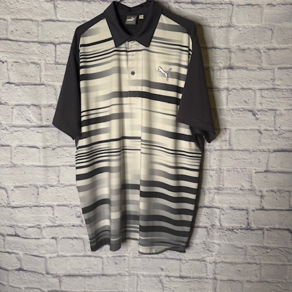 Puma Mens Golf Shirt XL BLack/White/Charcoal Stripe